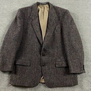 Harris Tweed Wool Sport Coat Blazer Men's 44 46 Short Brown w Flecks Blue Green
